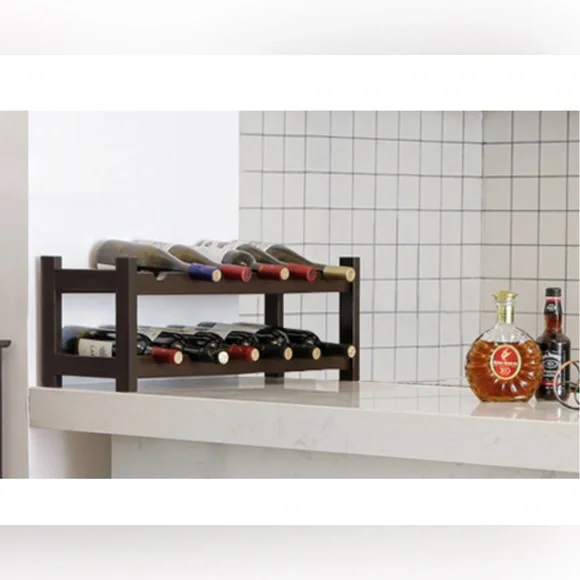 VASAGLE 12-Wooden Wine Rack, 2-Tier Tabletop Bottles Storage Shelf, Espresso